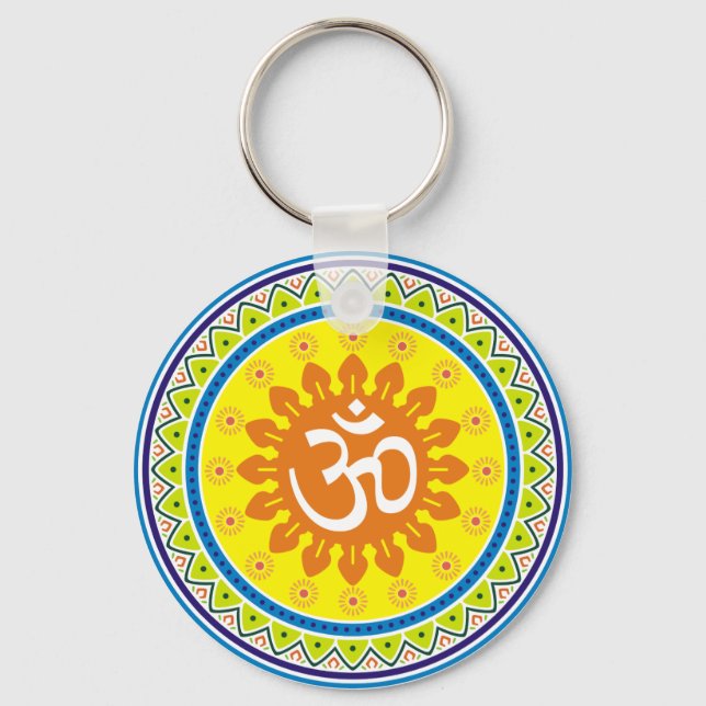 Om with Traditional Indian style Mandana Key Ring (Front)