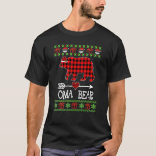 Oma Bear Santa Red Plaid Family Pyjamas For Christ T-Shirt