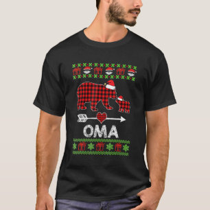 Oma Bear Santa Red Plaid Family Pyjamas For Christ T-Shirt