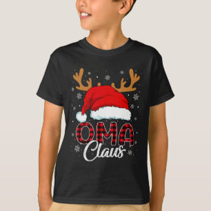 Oma Claus Santa Hat Reindeer Red Plaid Matching Fa T-Shirt