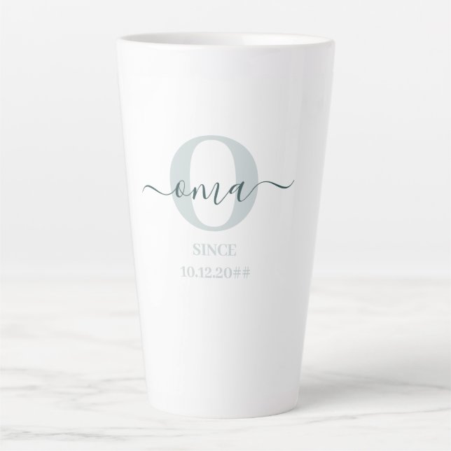 Oma Elegant Script Monogram Green White Latte Mug (Front)
