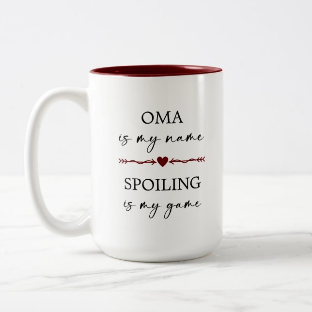 Oma is my Name Spoiling is my Game Photo Gift Two-Tone Coffee Mug (Left)