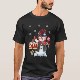 Oma Snowman Christmas Candy Cane Red Plaid Santa T-Shirt