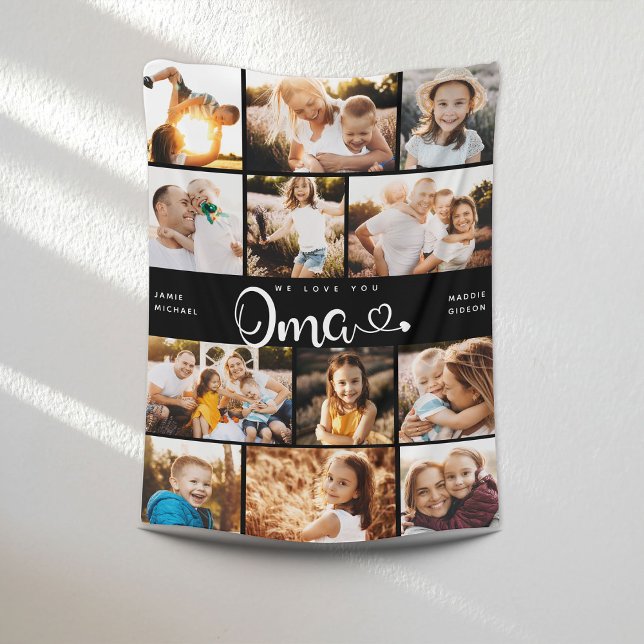 Oma We Love you Hearts Modern Photo Collage Fleece Blanket (Creator Uploaded)