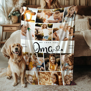 Oma We Love you Hearts Modern Photo Collage Fleece Blanket