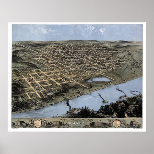 Omaha, NE  Panoramic Map - 1868 Poster (Front)