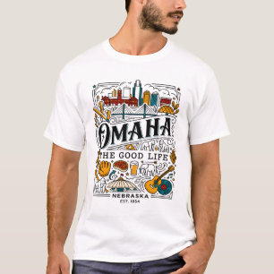 Omaha Nebraska City Skyline And Local Landmarks T-Shirt