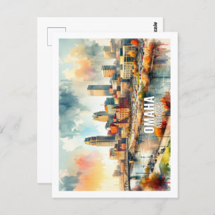 Omaha Nebraska Famous Travel Places watercolor Postcard