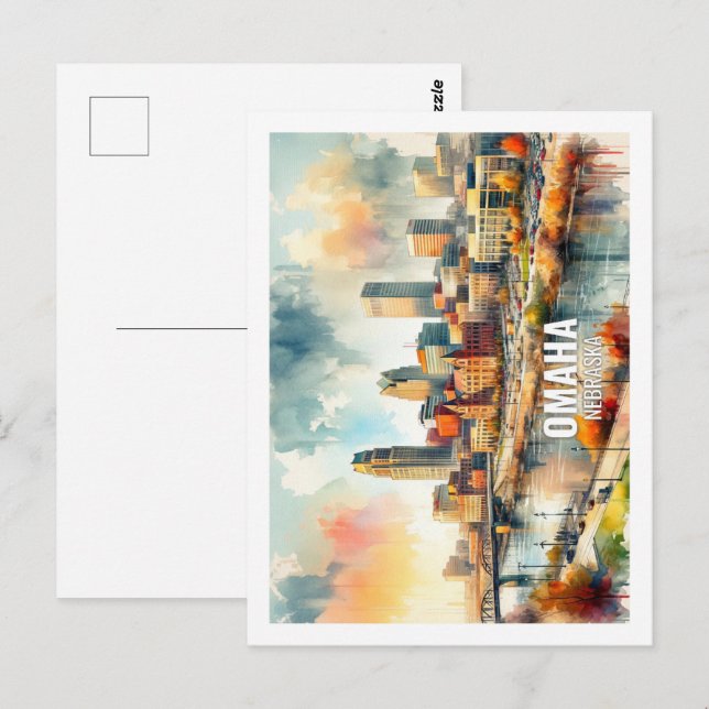 Omaha Nebraska Famous Travel Places watercolor Postcard (Front/Back)