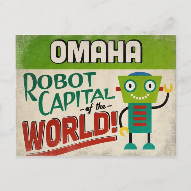 Omaha Nebraska Robot - Funny Vintage Postcard (Front)