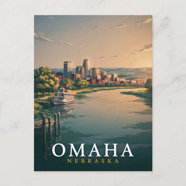 Omaha Nebraska Scenic Skyline Art Postcard (Front)
