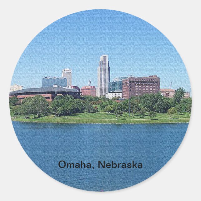Omaha, Nebraska Skyline on Canvas Classic Round Sticker (Front)