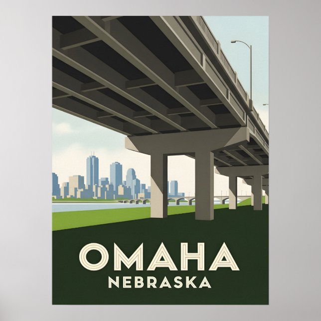 Omaha Nebraska skyline underneath a large overpass Poster (Front)