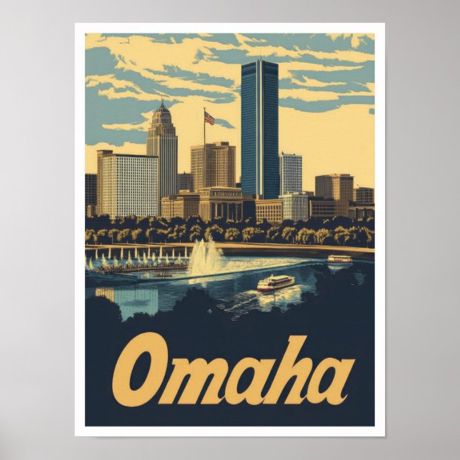 Omaha Nebraska USA Art Vintage Travel Illustration Poster (Front)