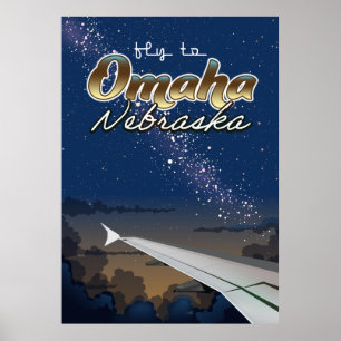Omaha, Nebraska vintage flight travel poster