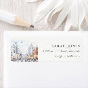 Omaha Nebraska Watercolor Landscape Address