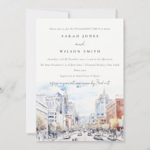 Omaha Nebraska Watercolor Landscape Engagement Invitation