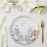 Omaha Nebraska Watercolor Landscape Wedding Paper Plate<br><div class="desc">Omaha Nebraska,  USA Watercolor Landscape Watercolor Landscape Wedding,  If you need any further customization please feel free to email me on yellowfebstudio@gmail.com. or message via Zazzle.</div>