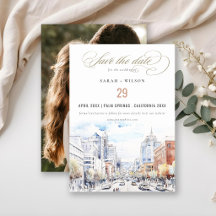 Omaha Nebraska Watercolor Landscape Wedding Photo