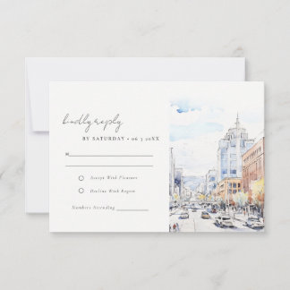 Omaha Nebraska Watercolor Landscape Wedding RSVP Card