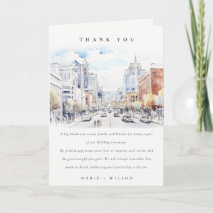 Omaha Nebraska Watercolor Landscape Wedding Thank You Card