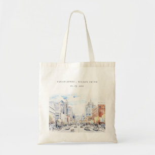 Omaha Nebraska Watercolor Landscape Wedding Tote Bag