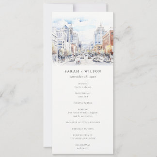 Omaha Nebraska Watercolor Scape Wedding Program Invitation