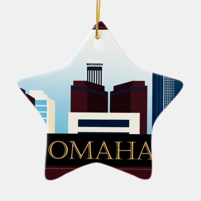 Omaha Skyline Ceramic Tree Decoration (Front)