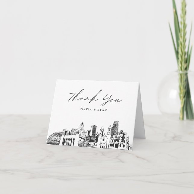 Omaha Skyline Sketch Blank Thank You Card (Front)