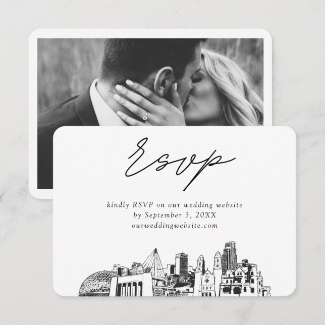 Omaha Wedding Minimalist Sketch RSVP Enclosure Card (Front/Back)
