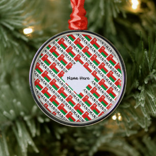 Oman and Imani Flag Tiled with Your Name Metal Tree Decoration