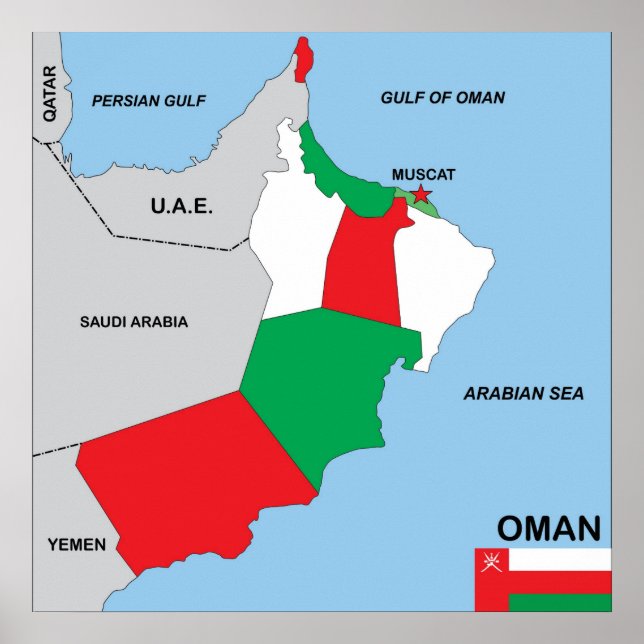 oman country political map flag district region poster (Front)