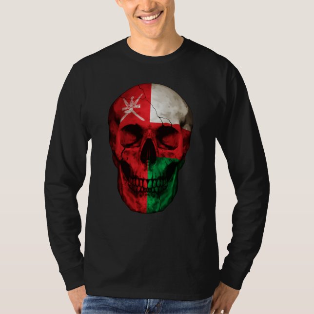 Oman Flag Skull Omani Roots Proud Patriotic T-Shirt (Front)