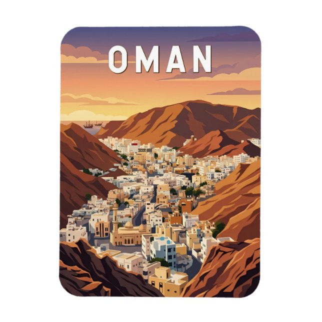 Oman Illustration Travel Art Vintage Magnet (Vertical)