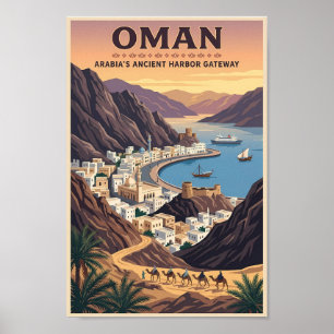 Oman Landscape Illustration Travel Art Vintage Poster