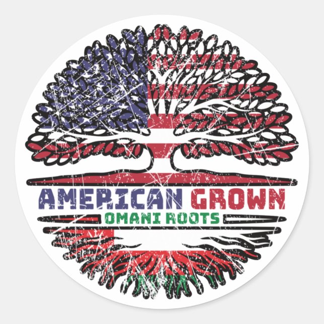 Oman Omani American USA Tree Roots Flag Classic Round Sticker (Front)