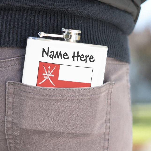 Oman Omani Flag Personalised Name  Hip Flask (In Situ)