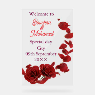 omantic Red Rose Wedding Welcome Sign – Custom Nam