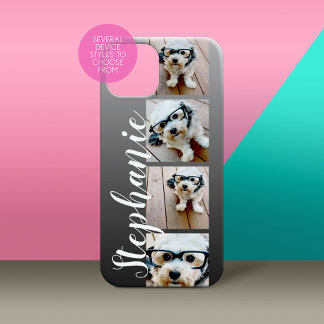 Ombre 4 Photos Handwritten Font -- CAN EDIT COLOR iPhone 15 Case