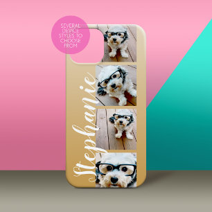 Ombre 4 Photos Handwritten Font -- CAN EDIT gold iPhone 15 Mini Case