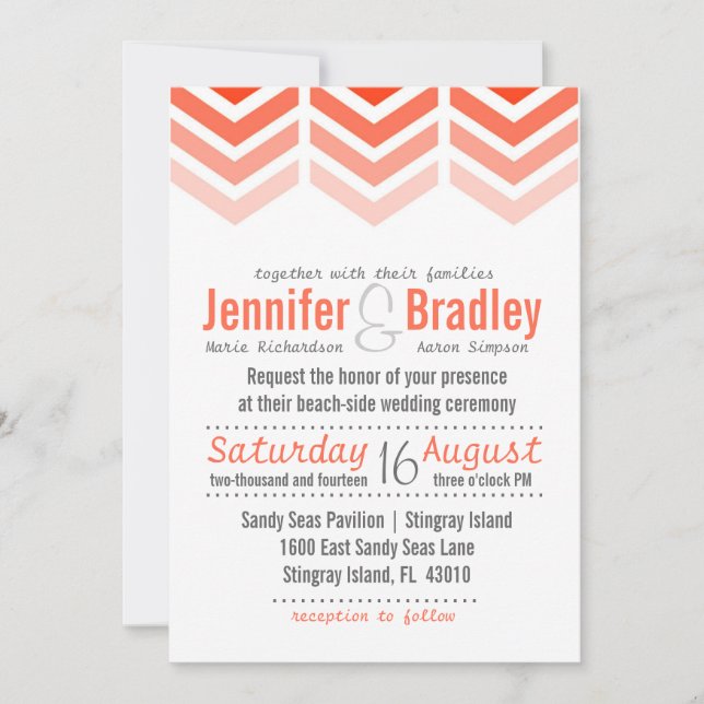 Ombre Arrows Modern Chevron Wedding Invitation (Front)