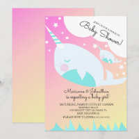 Ombre Baby Shower Narwhale and Baby Magical Invita