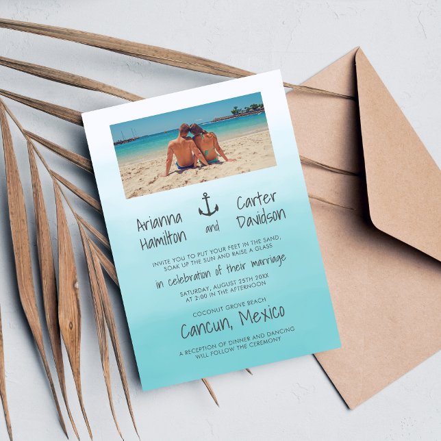 Ombre Beach Destination Ocean Anchor Wedding Invitation (Creator Uploaded)