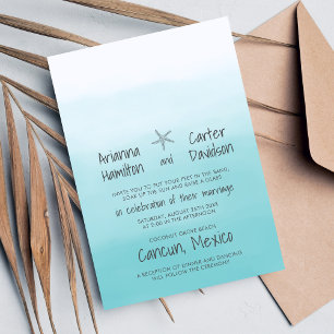 Ombre Beach Destination Ocean Starfish Wedding Invitation