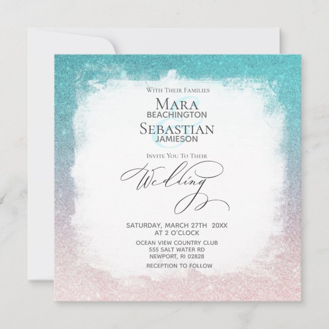 *~ Ombre Beach Glitter Trendy AR4 Wedding Invitation (Front)