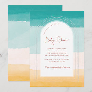 Ombre Beach Sun & Sand Rainbow Baby Shower Invitation