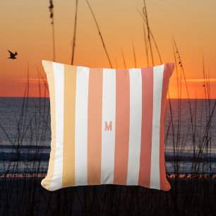 Ombre Beach Sunrise Stripe & Personalised Monogram Cushion