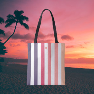 Ombre Beach Sunset Stripe & Personalised Monogram Tote Bag