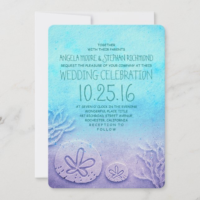 Ombre beach wedding invitations - turquoise blue (Front)