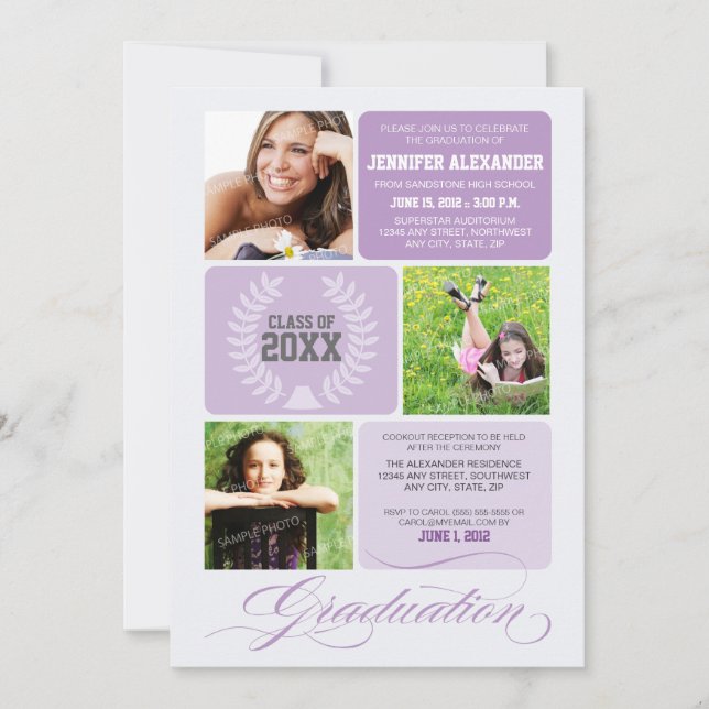 Ombre Blocks Graduation Party Invitation (lilac) (Front)